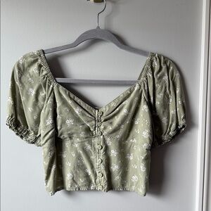 Hollister Green Floral Crop Top